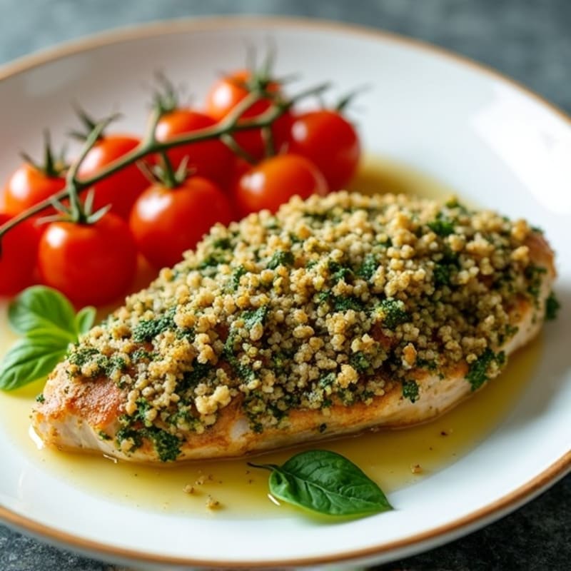Herb-Crusted Pesto Chicken with Roasted Tomatoes
