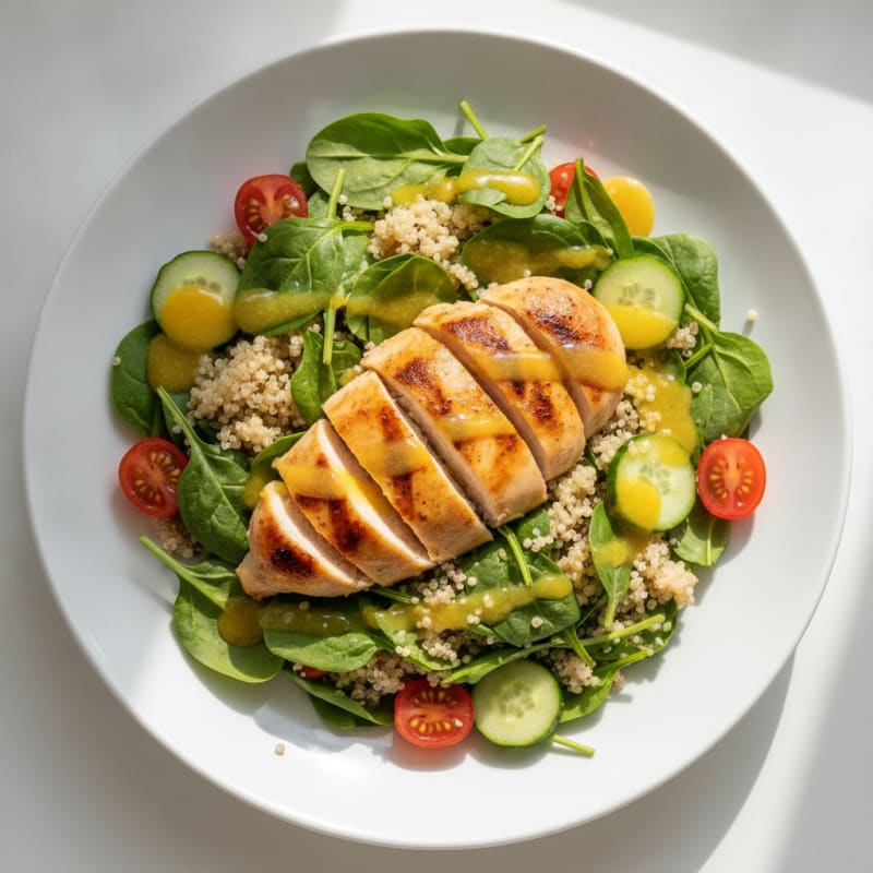 Grilled Chicken Breast with Quinoa and Spinach Salad