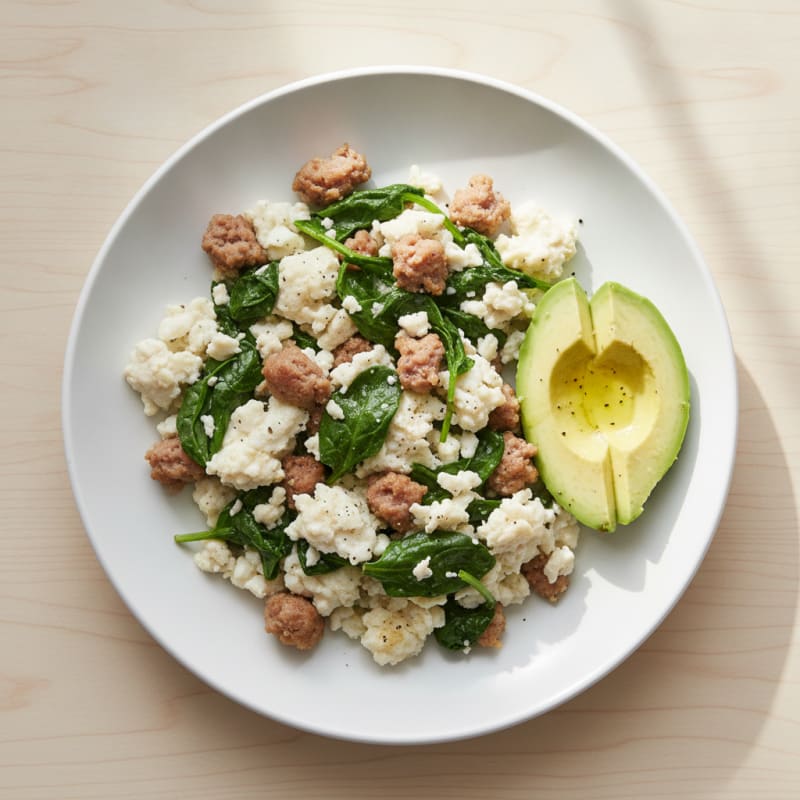 Egg White and Spinach Scramble with Turkey Sausage