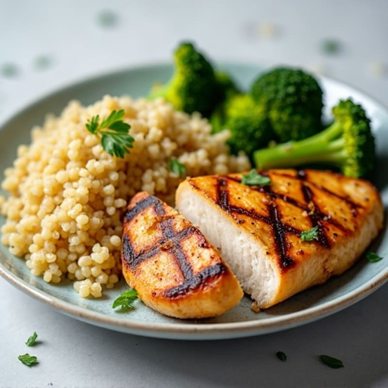 Grilled Chicken Breast with Quinoa and Roasted Broccoli