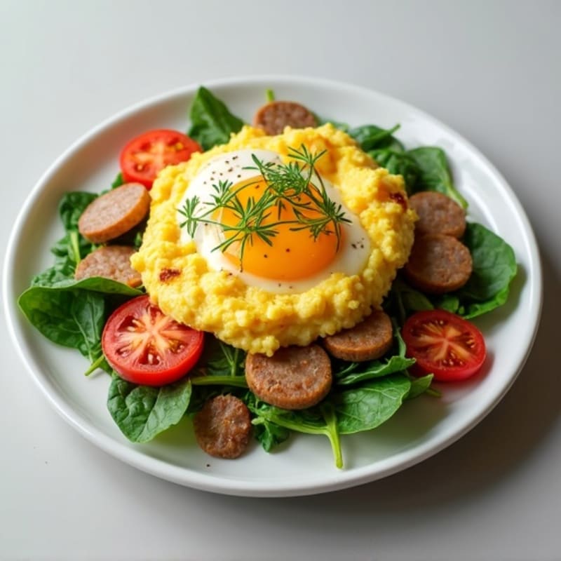Egg White Scramble with Turkey Sausage and Spinach