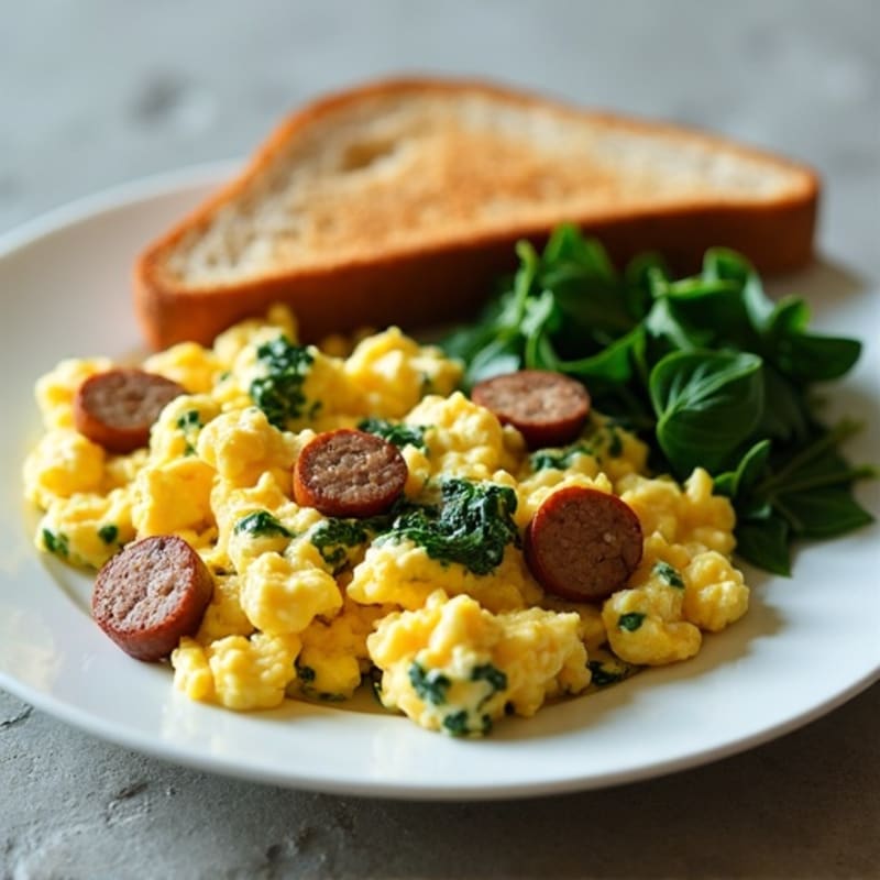 Cottage Cheese Scramble with Turkey Sausage and Spinach