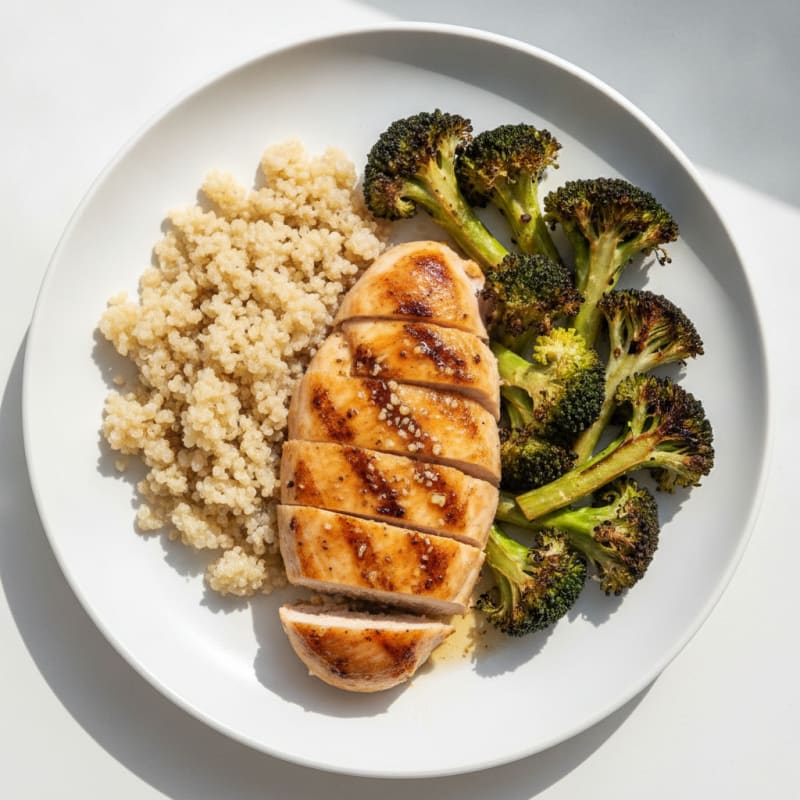Grilled Chicken Breast with Quinoa and Roasted Broccoli