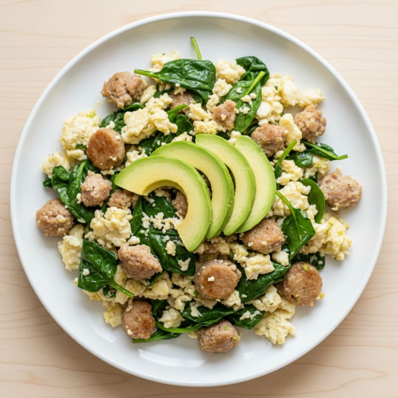 Egg White and Turkey Sausage Scramble with Spinach