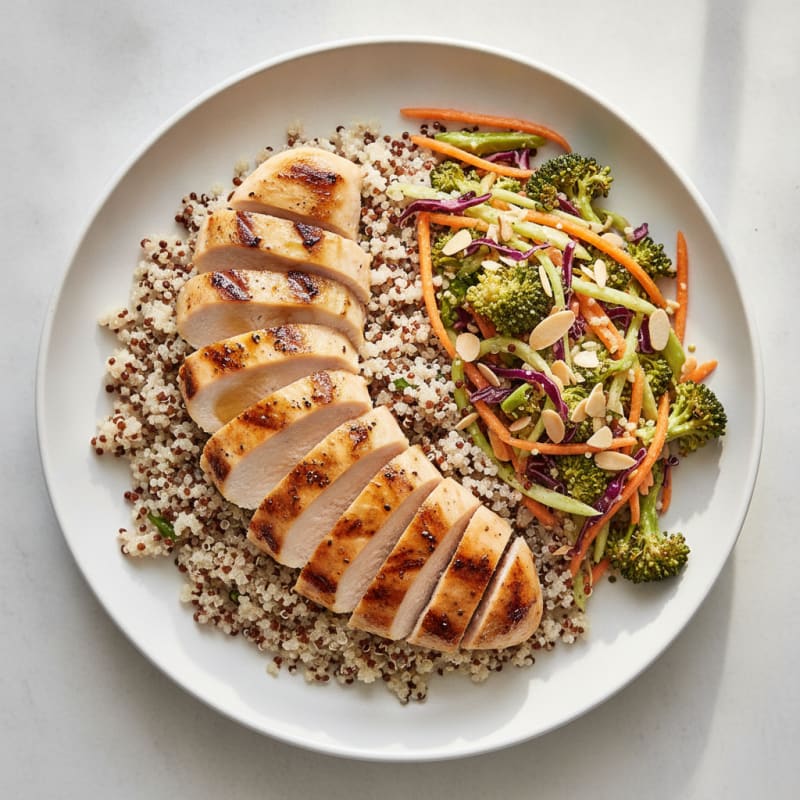 Grilled Chicken Breast with Quinoa and Crunchy Broccoli Slaw