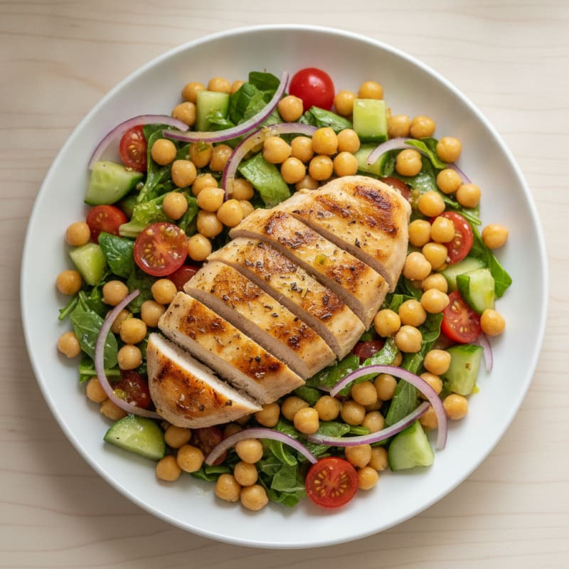 Grilled Chicken Breast with Crunchy Chickpea Salad