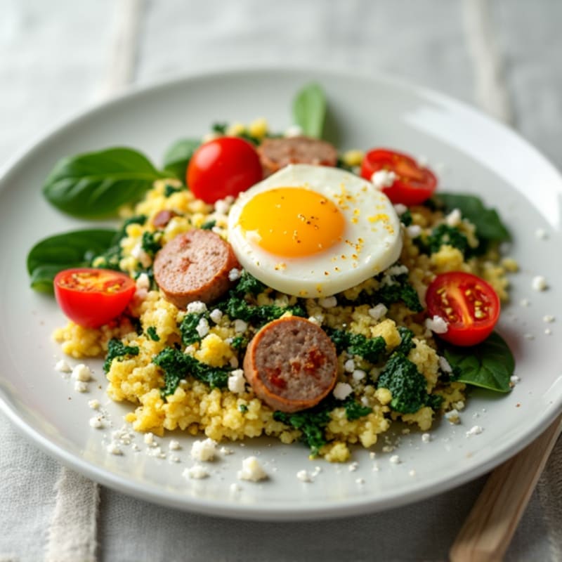 Egg White and Spinach Scramble with Turkey Sausage