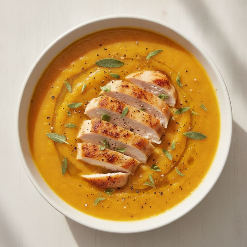 Roasted Butternut Squash Soup with Sage and Chicken