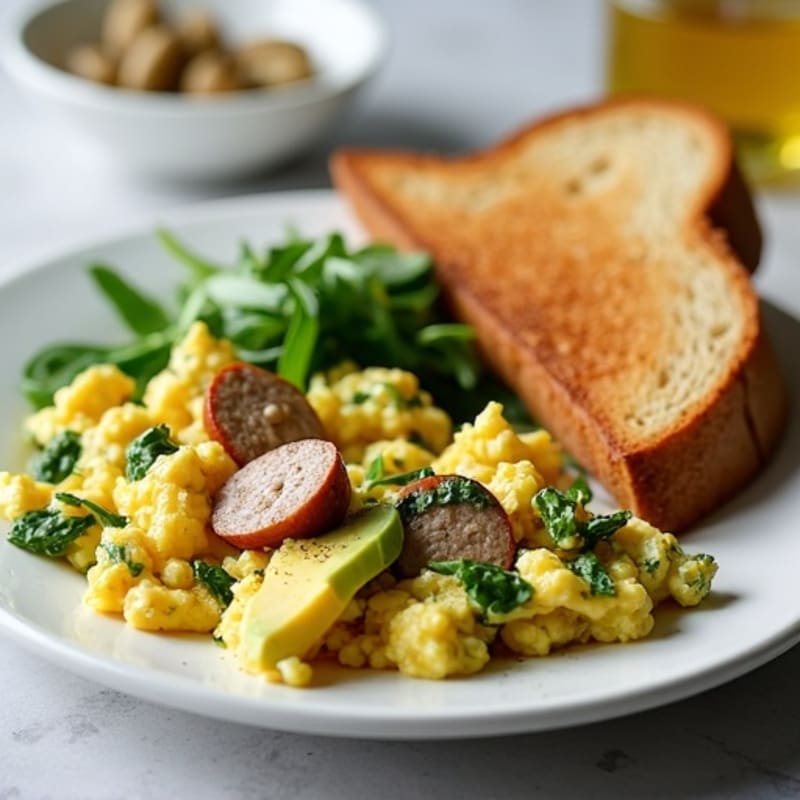 Egg White Scramble with Spinach and Turkey Sausage