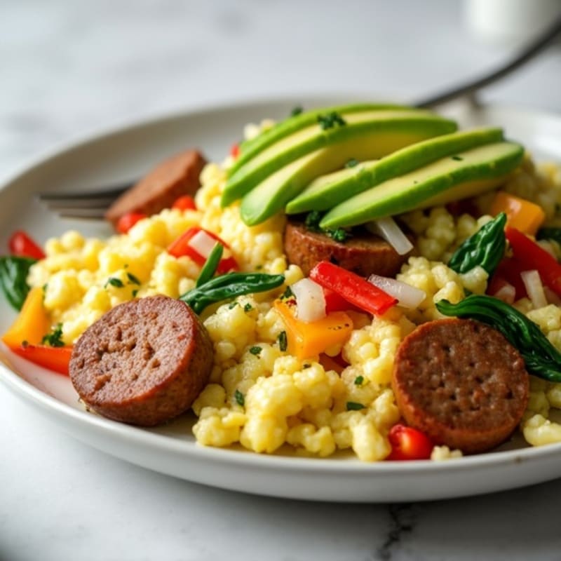 Egg White Veggie Scramble with Turkey Sausage