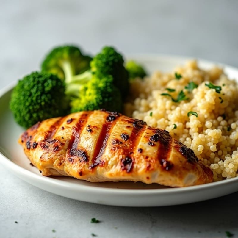 Grilled Chicken Breast with Steamed Broccoli and Quinoa