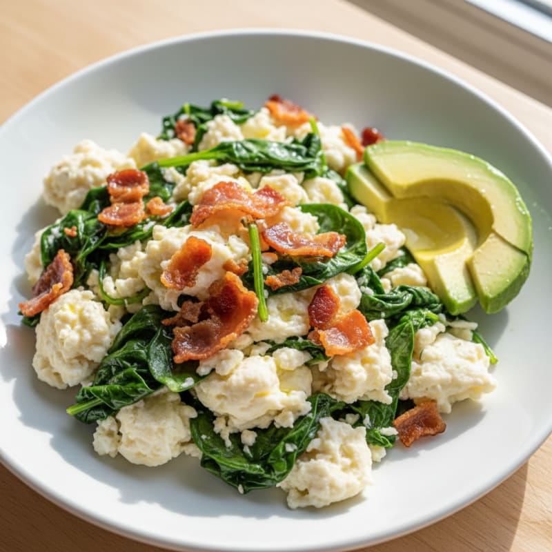 Egg White Scramble with Spinach and Turkey Bacon