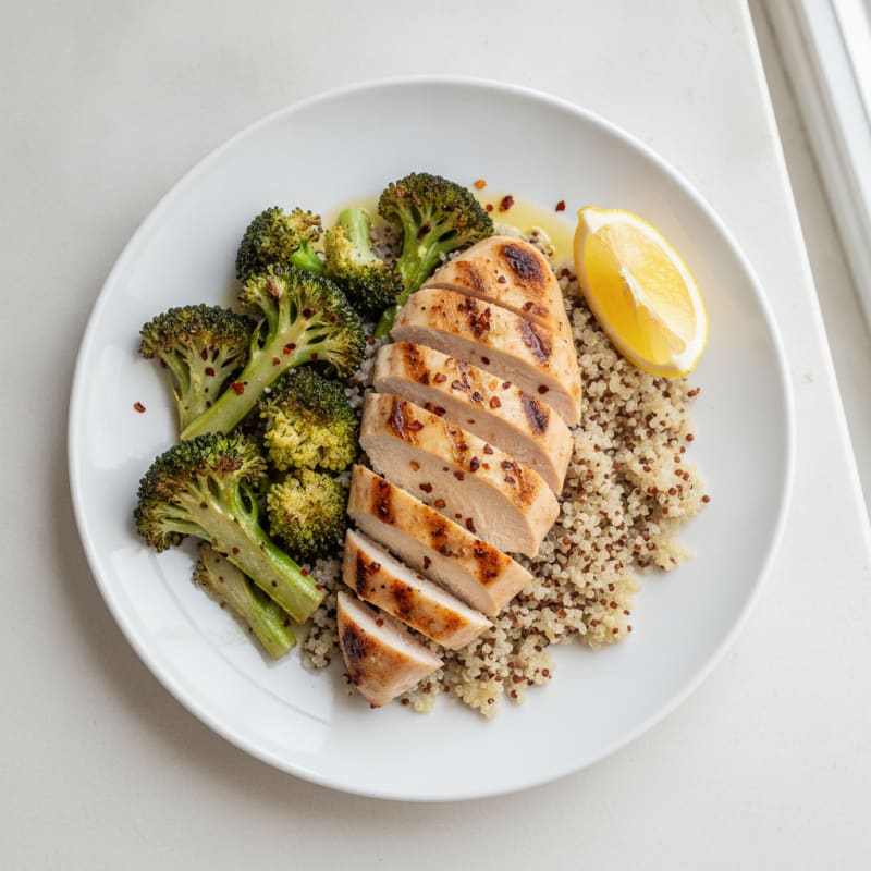 Grilled Chicken with Roasted Broccoli and Quinoa