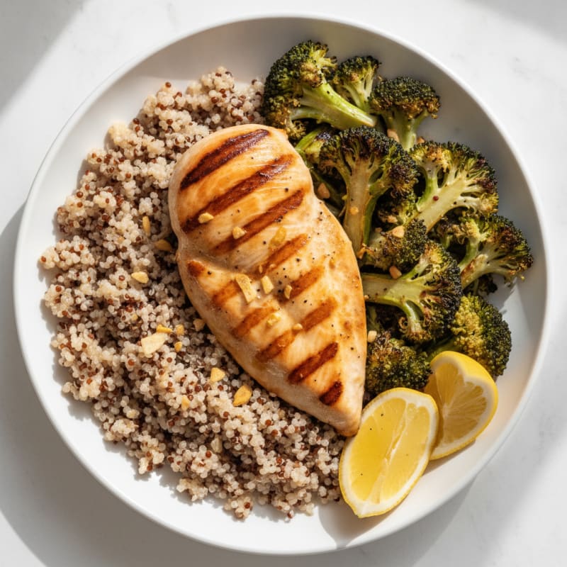Grilled Chicken Breast with Quinoa and Roasted Broccoli