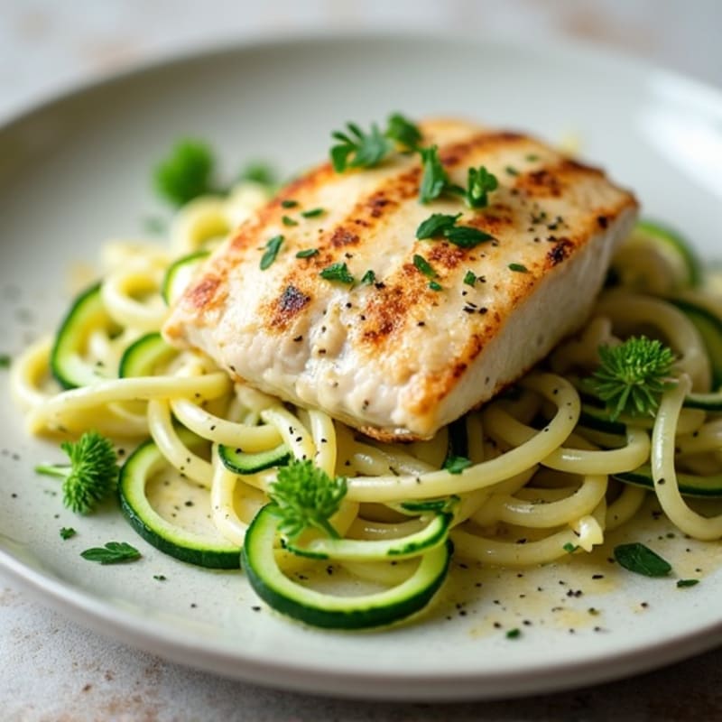 Creamy Cauliflower Alfredo Chicken with Zucchini Noodles