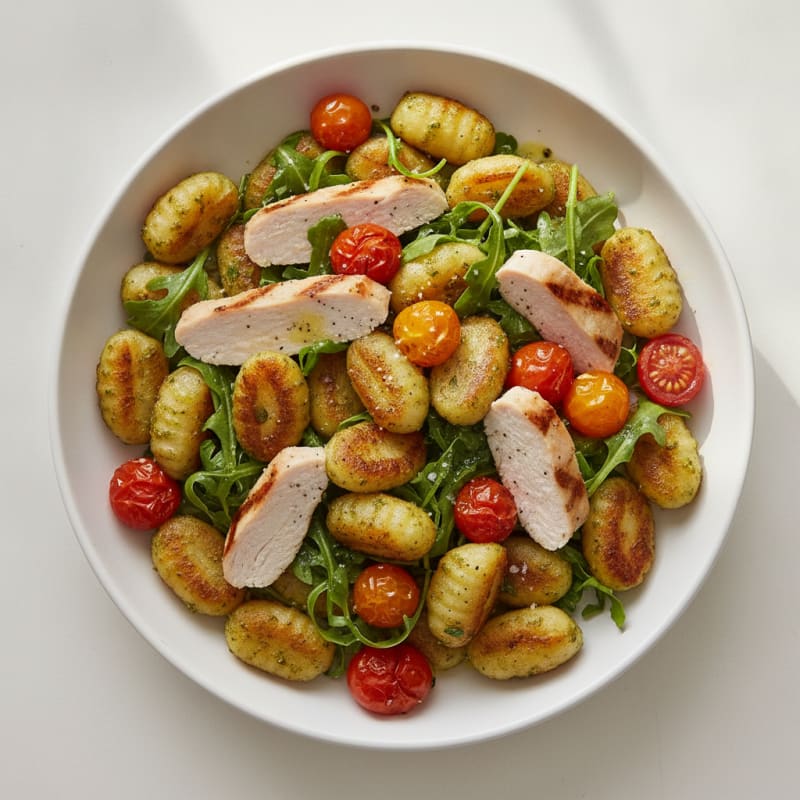 Gnocchi with Arugula Pesto and Cherry Tomatoes