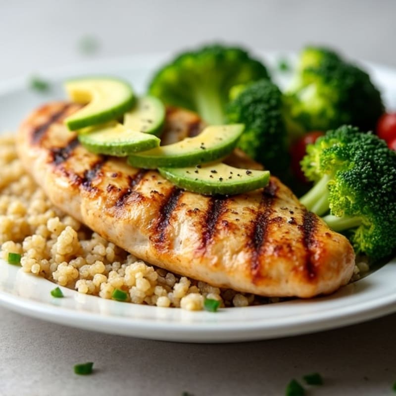 Grilled Chicken Breast with Quinoa and Roasted Broccoli