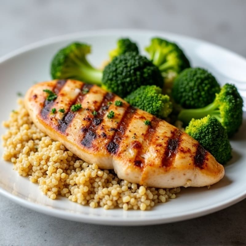 Grilled Chicken Breast with Quinoa and Roasted Broccoli