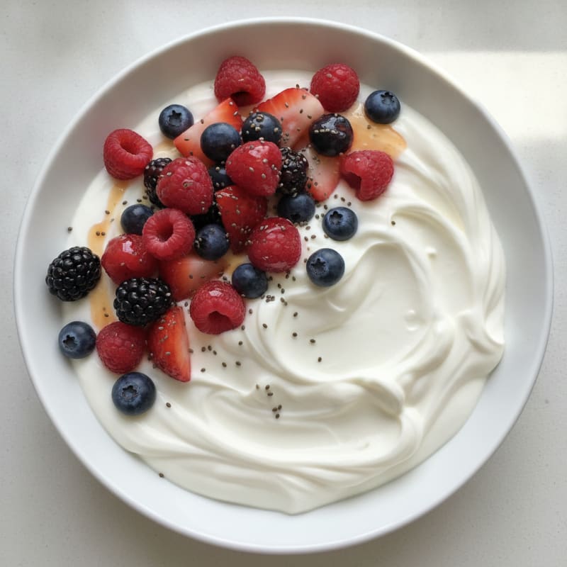 Silky Greek Yogurt with Mixed Berries and Protein Powder