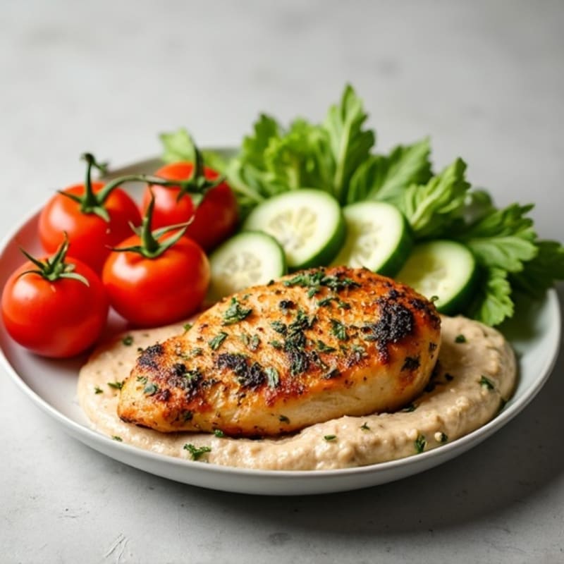 Herb-Roasted Chicken with Creamy Hummus and Crisp Fresh Vegetables