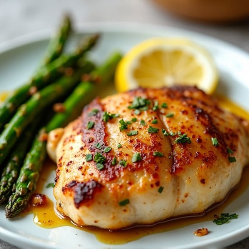Crispy Lemon-Herb Roasted Chicken Thighs with Roasted Asparagus
