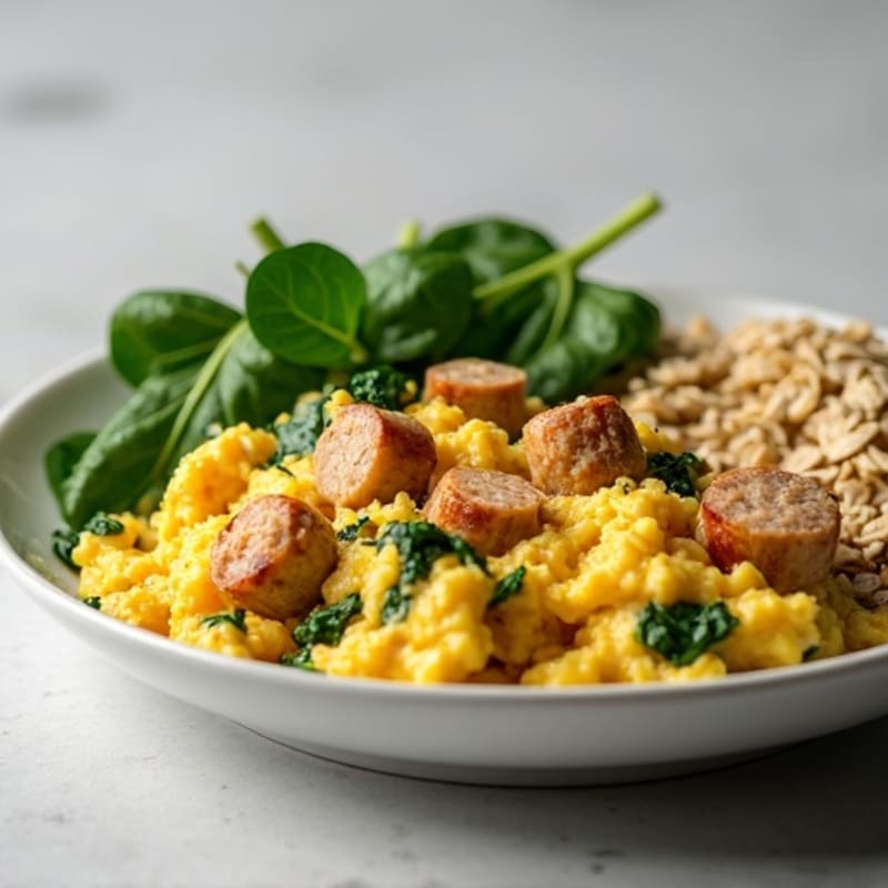 Egg White and Turkey Sausage Scramble with Spinach and Oatmeal