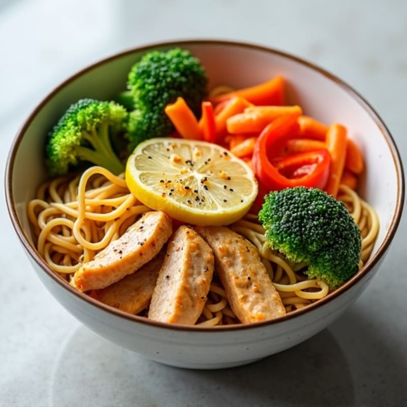 Ginger-Garlic Chicken Udon with Fresh Vegetables