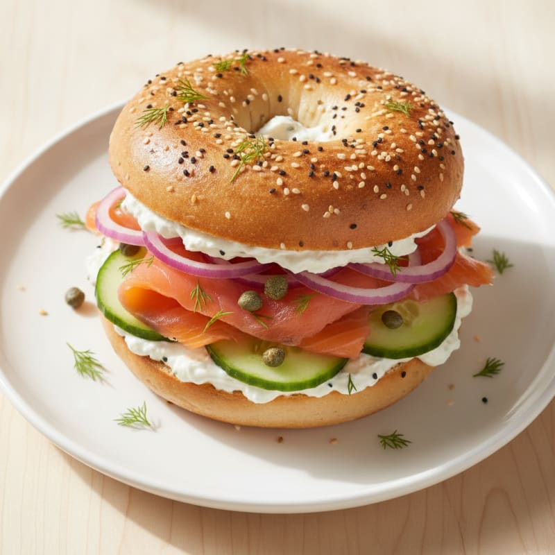 Smoked Salmon Everything Bagel Sandwich