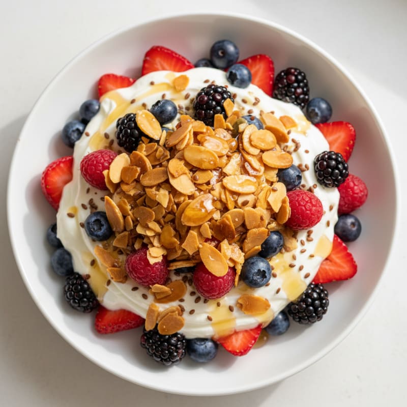 Greek Yogurt Parfait with Fresh Berries and Crunchy Almonds