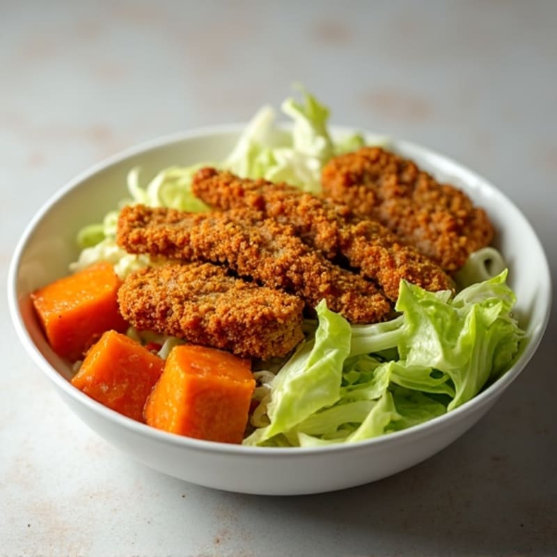 Crispy Vegan Chicken Sweet Potato Cabbage Bowl