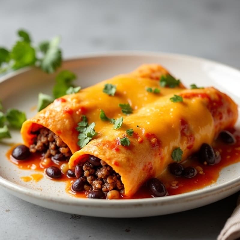 Black Bean and Grass-Fed Beef Enchiladas with Melted Cheese