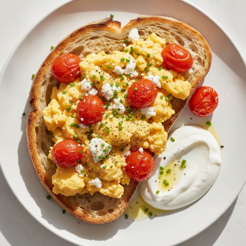 Feta and Tomato Scramble with Sourdough