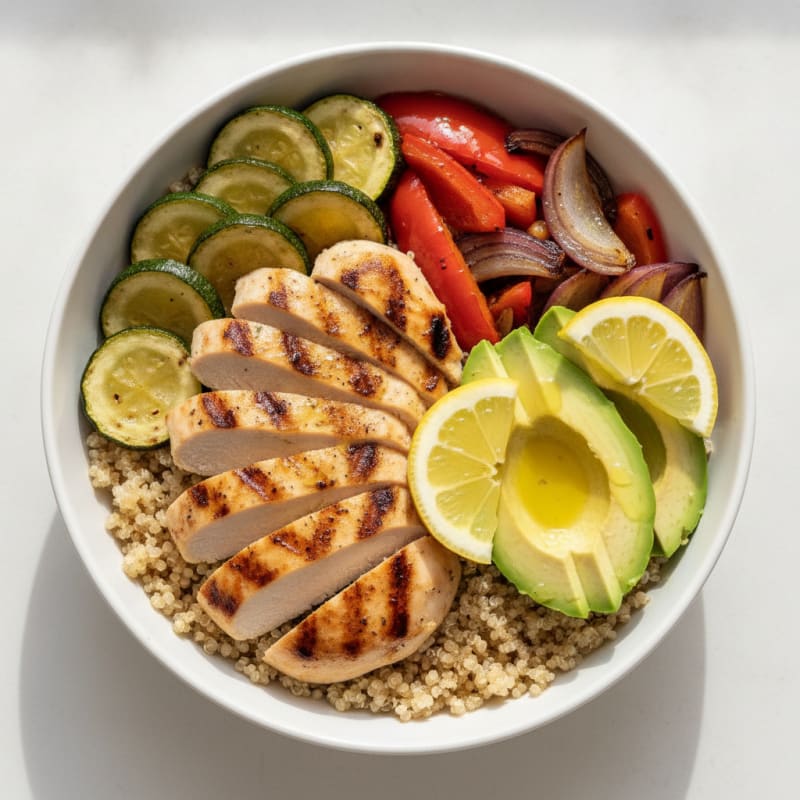Grilled Chicken and Quinoa Power Bowl with Roasted Vegetables