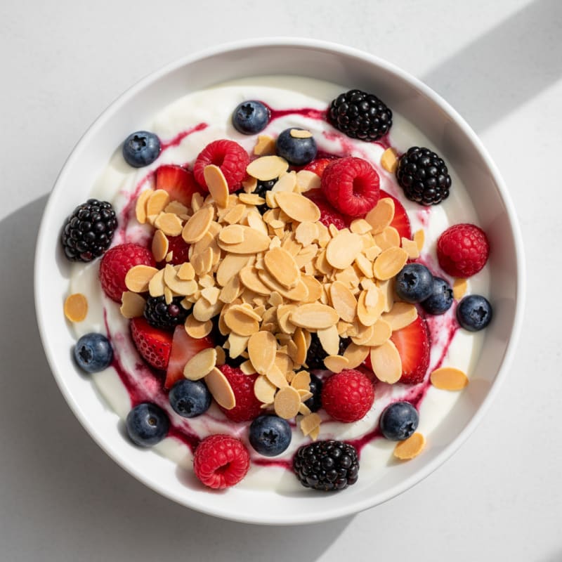 Greek Yogurt Protein Parfait with Mixed Berries and Almonds