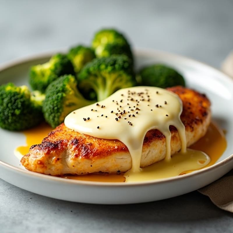 Golden Baked Chicken with Creamy Mozzarella and Crispy Roasted Broccoli