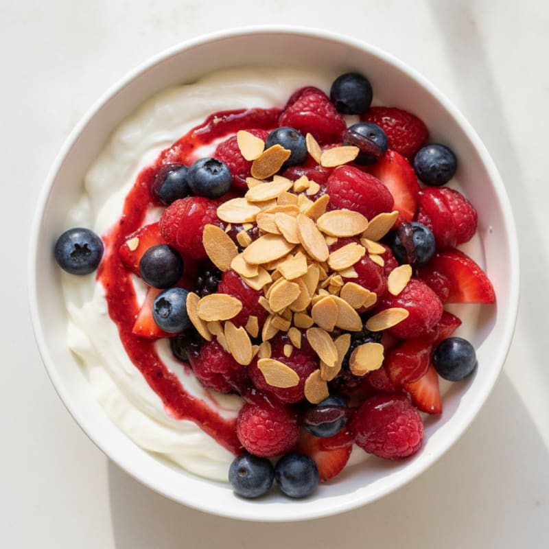 Greek Yogurt Protein Parfait with Mixed Berries and Almonds