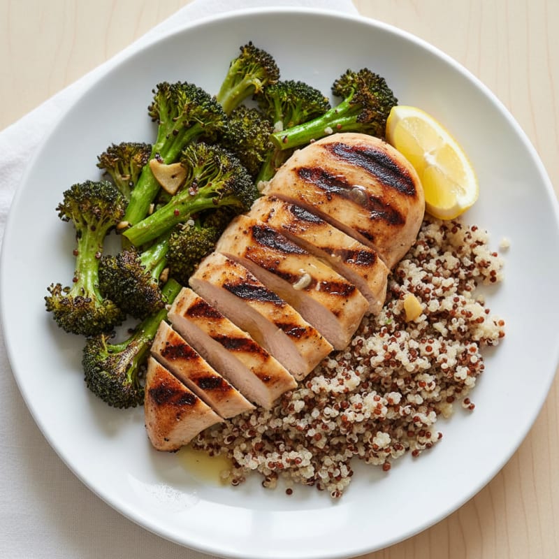 Grilled Chicken Breast with Quinoa and Roasted Broccoli