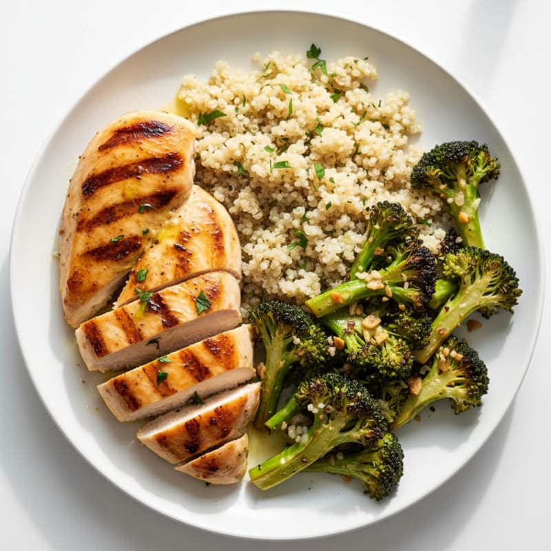 Grilled Chicken Breast with Quinoa and Roasted Broccoli