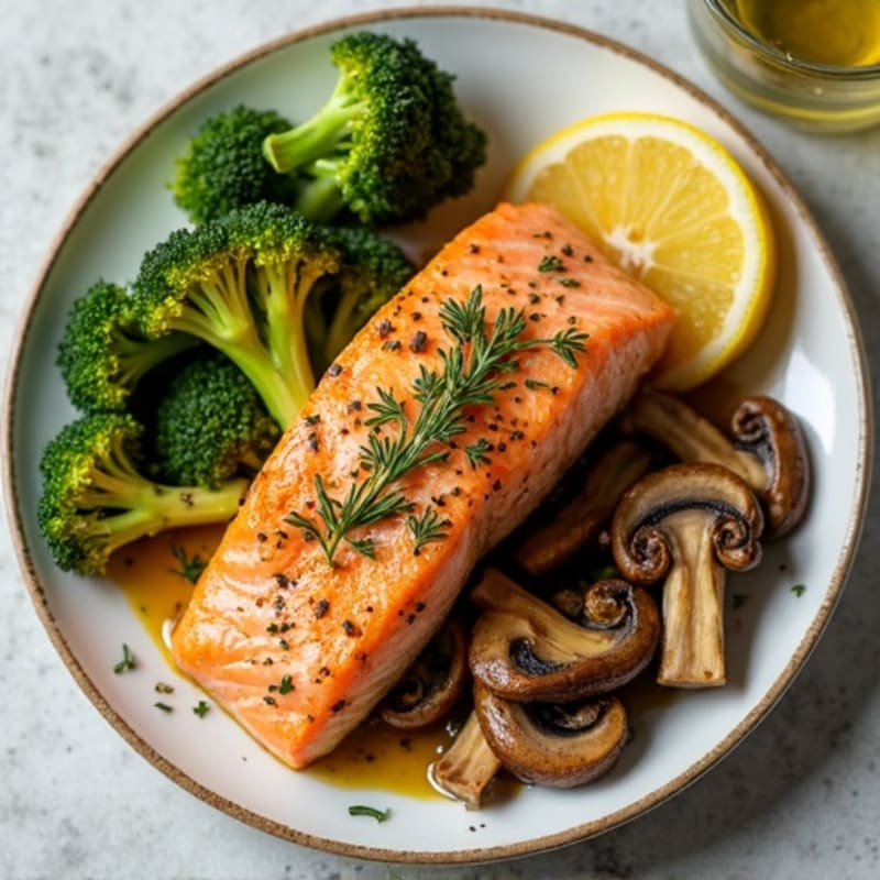 Sheet Pan Roasted Salmon with Tender Broccoli and Earthy Mushrooms