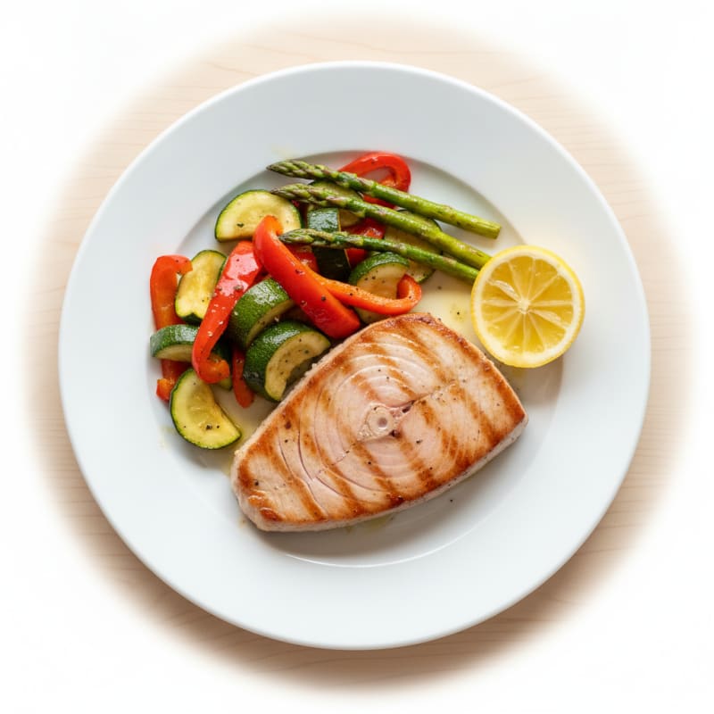 Grilled Tuna Steak with Roasted Vegetable Medley