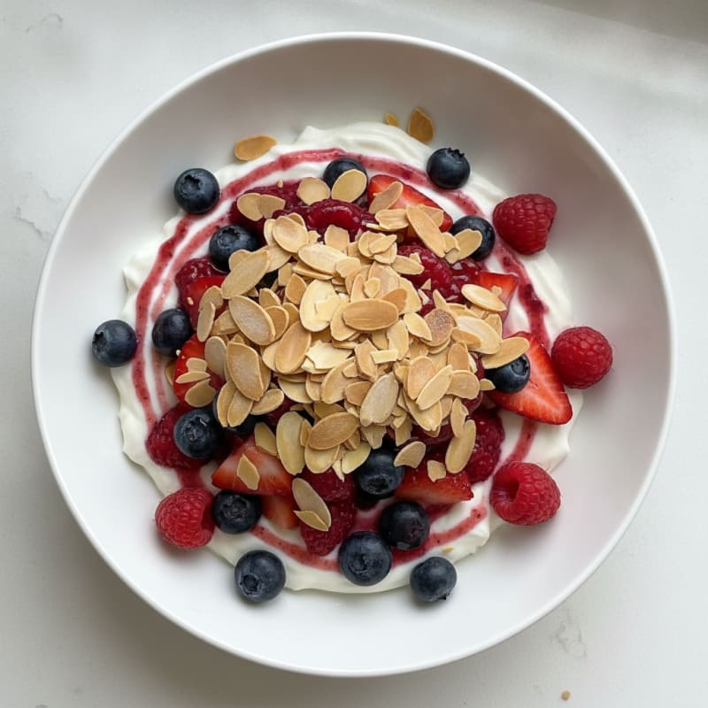 Greek Yogurt Protein Parfait with Mixed Berries and Almonds