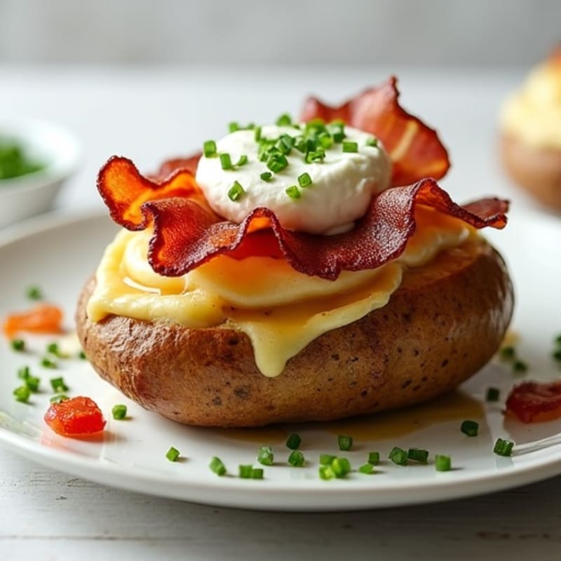 Loaded Baked Potato with Crispy Bacon and Creamy Herbed Cheese