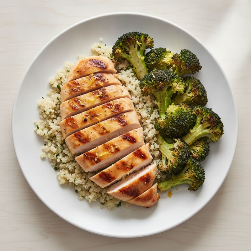 Grilled Chicken Breast with Roasted Broccoli and Quinoa