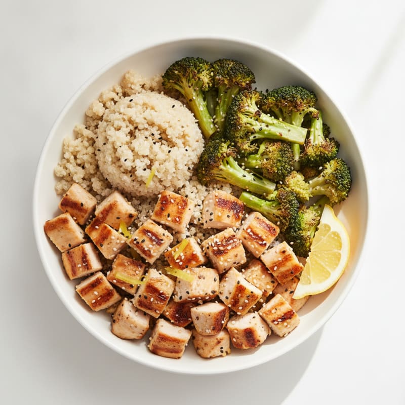 Grilled Chicken and Quinoa Power Bowl with Roasted Broccoli