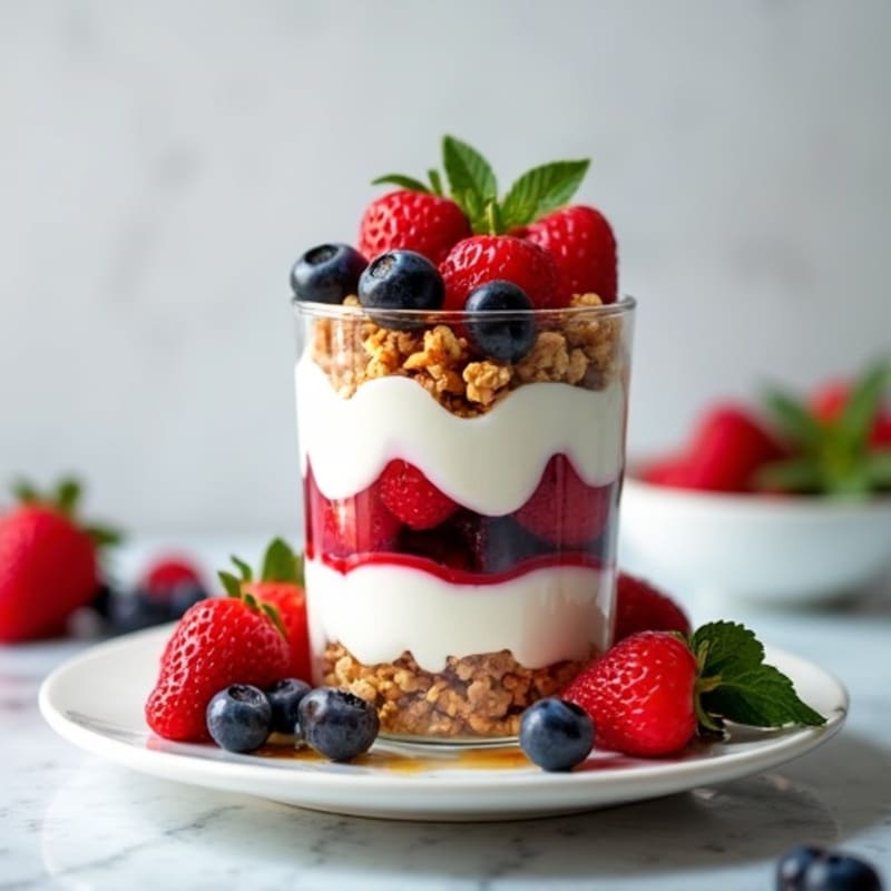 Greek Yogurt and Berry Parfait with Crunchy Almond Granola