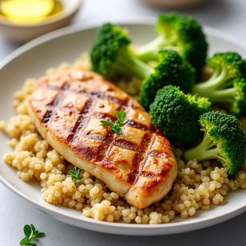 Grilled Chicken Breast with Quinoa and Steamed Broccoli