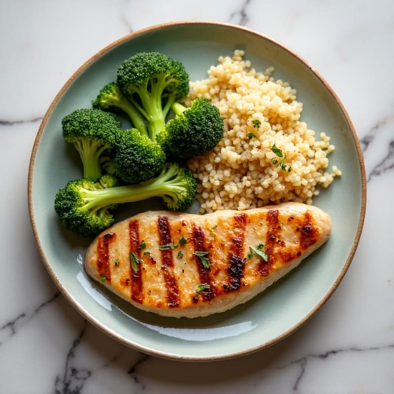 Grilled Chicken Breast with Roasted Broccoli and Quinoa