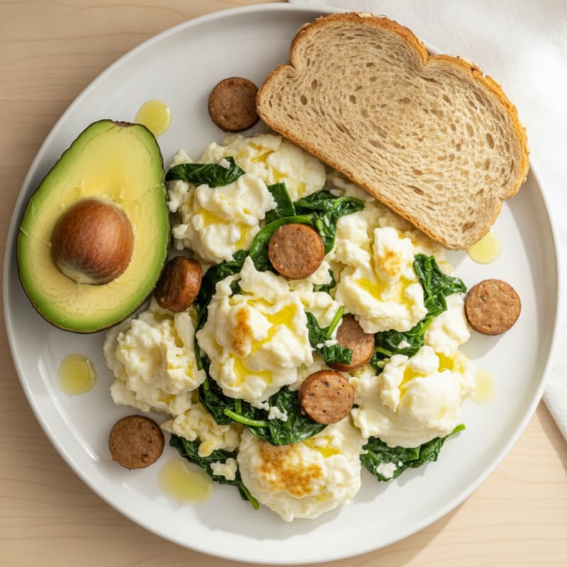Egg White and Turkey Sausage Scramble with Spinach