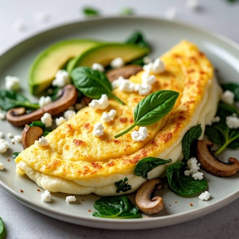 Fluffy Egg White Omelet with Sautéed Spinach and Mushrooms