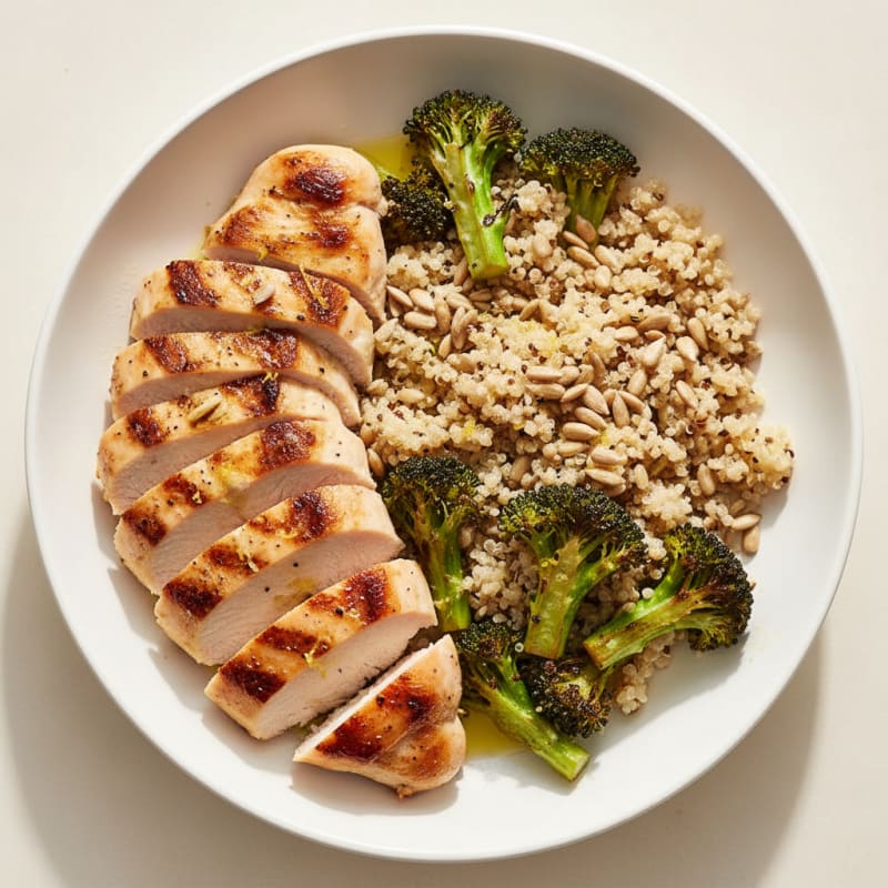 Grilled Chicken and Quinoa Bowl with Roasted Broccoli